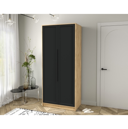 Шкаф распашной Тренд КТ-Ш2 (Дуб золотой ЛДСП/ Черный ЛМДФ) Ш918 В2128 Г547